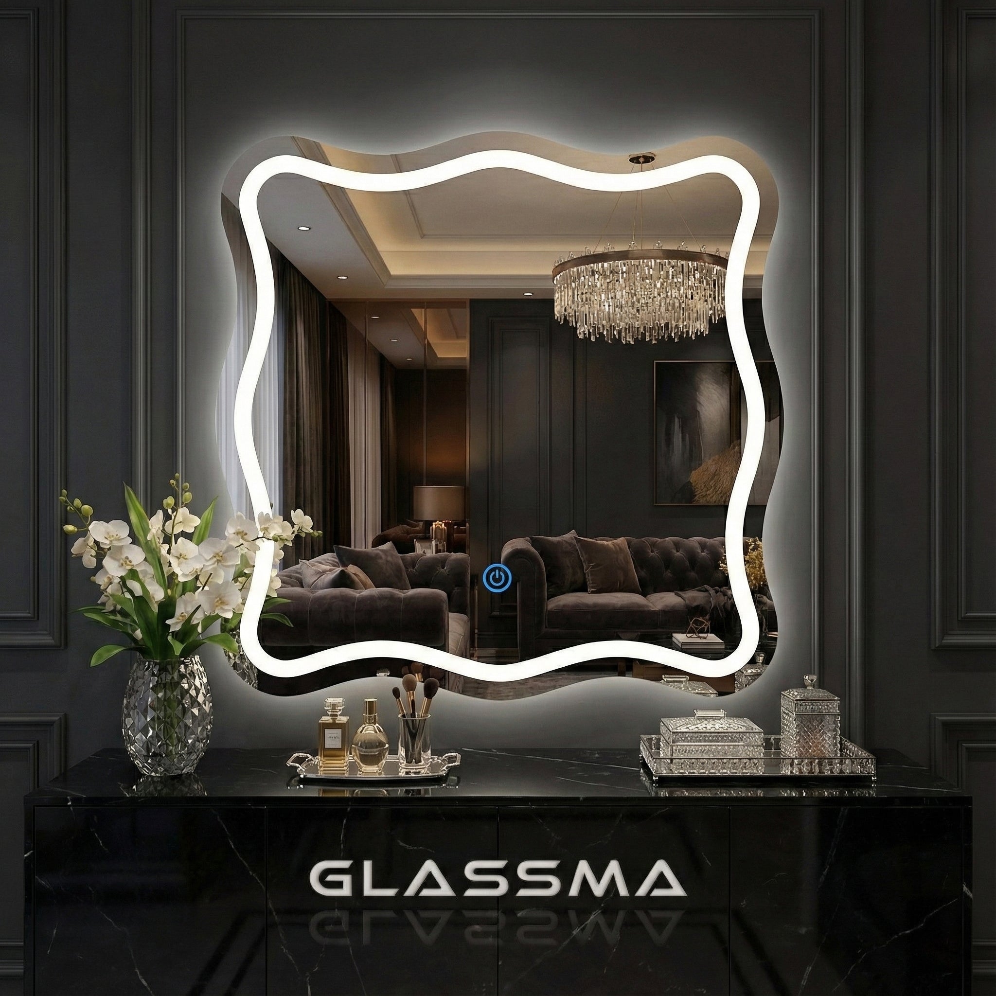 Irregular Wavy LED Wall Mirror - Modern Backlit Decorative Mirror with Touch Control